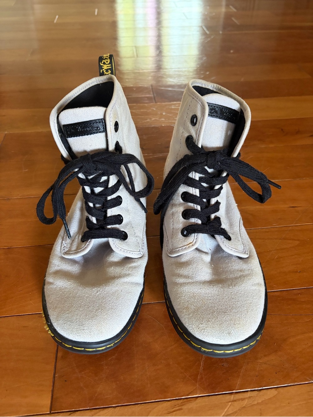 Dr. Martens Light Gray Canvas Chukka Boots with Black Laces